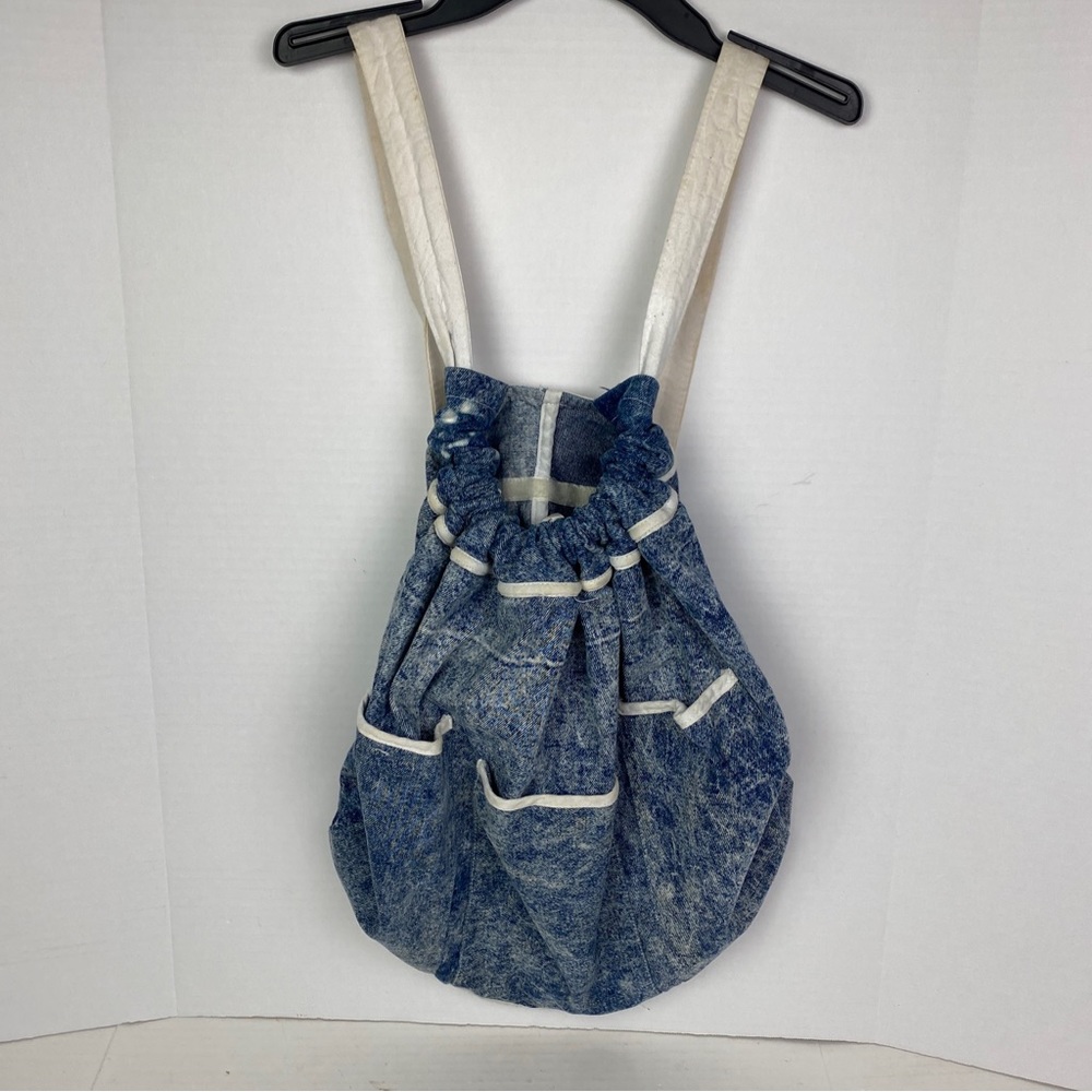 Vintage All That Joy Denim Backpack Blue Jean Acid Wash Bag Pockets Retro 80s